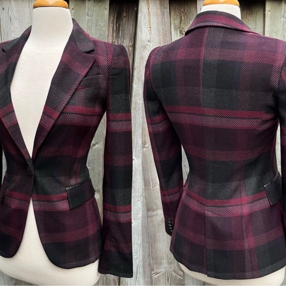 Vintage Chateau Burgundy and Black Plaid Blazer & set set - Picture 2 of 16